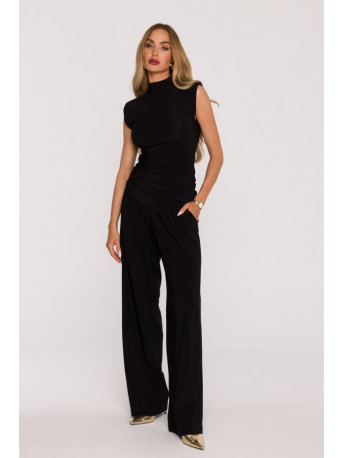 M890 Co-ord set with ruched top and wide leg trousers - black