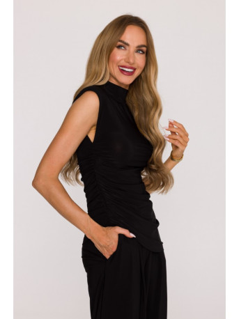 M890 Co-ord set with ruched top and wide leg trousers - black