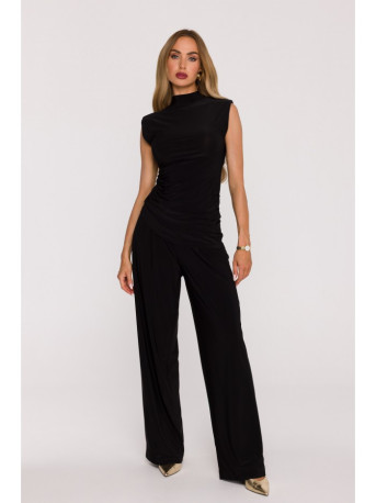 M890 Co-ord set with ruched top and wide leg trousers - black
