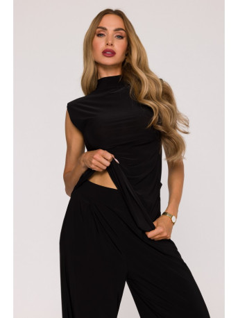 M890 Co-ord set with ruched top and wide leg trousers - black