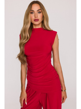 M890 Co-ord set with ruched top and wide leg trousers - red
