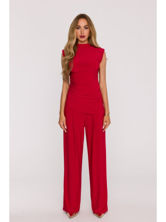 M890 Co-ord set with ruched top and wide leg trousers - red