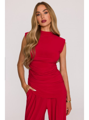 M890 Co-ord set with ruched top and wide leg trousers - red