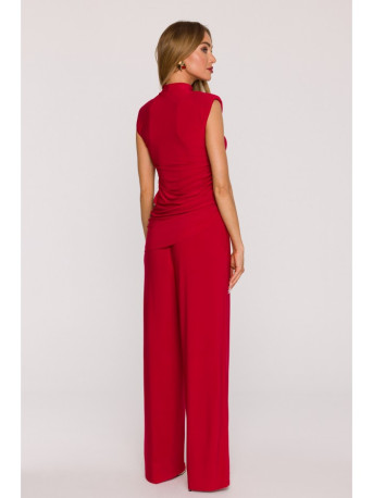 M890 Co-ord set with ruched top and wide leg trousers - red