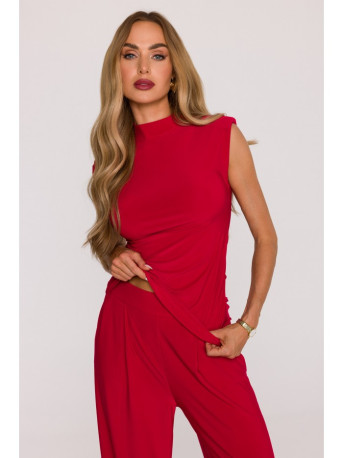 M890 Co-ord set with ruched top and wide leg trousers - red