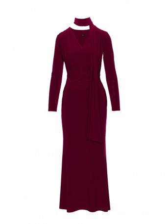 M891 Ruched dress with a sash - maroon