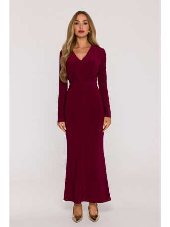 M891 Ruched dress with a sash - maroon