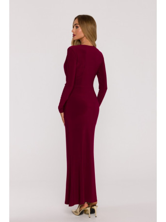 M891 Ruched dress with a sash - maroon