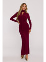 M891 Ruched dress with a sash - maroon
