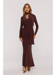 M891 Ruched dress with a sash - brown