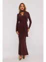 M891 Ruched dress with a sash - brown