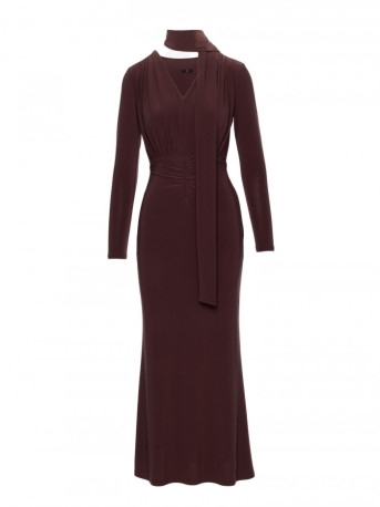 M891 Ruched dress with a sash - brown