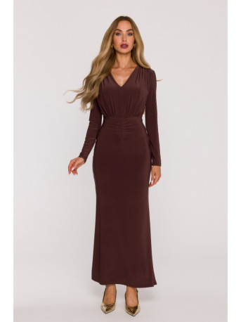 M891 Ruched dress with a sash - brown