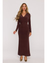 M891 Ruched dress with a sash - brown
