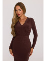 M891 Ruched dress with a sash - brown