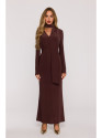 M891 Ruched dress with a sash - brown