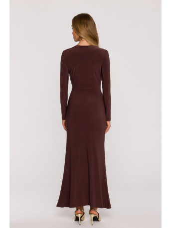 M891 Ruched dress with a sash - brown