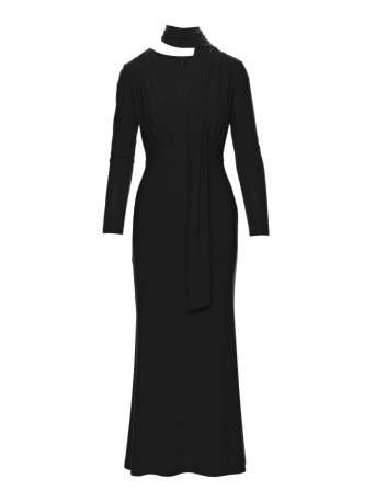 M891 Ruched dress with a sash - black