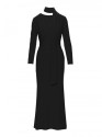 M891 Ruched dress with a sash - black