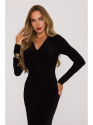 M891 Ruched dress with a sash - black