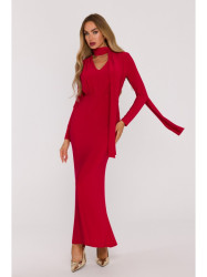 M891 Ruched dress with a sash - red