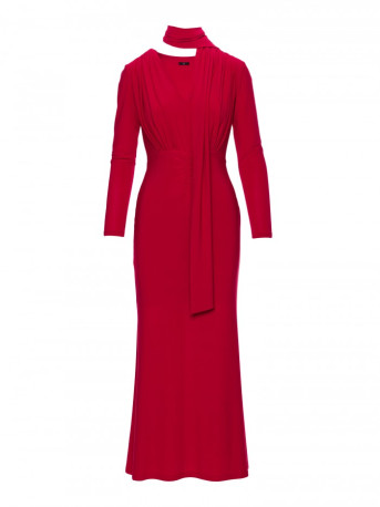 M891 Ruched dress with a sash - red