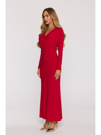 M891 Ruched dress with a sash - red