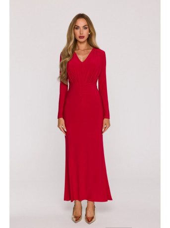 M891 Ruched dress with a sash - red