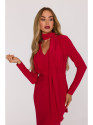 M891 Ruched dress with a sash - red