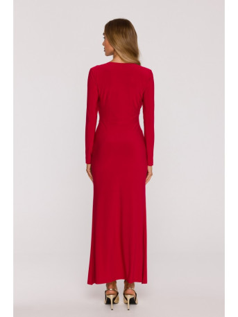 M891 Ruched dress with a sash - red
