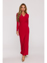 M891 Ruched dress with a sash - red