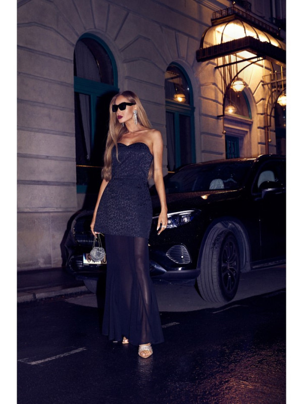 M893 Layered corset - style dress with chiffon skirt - black