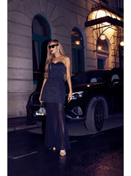 M893 Layered corset - style dress with chiffon skirt - black