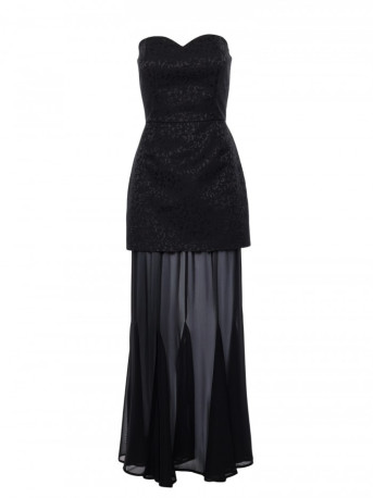 M893 Layered corset - style dress with chiffon skirt - black