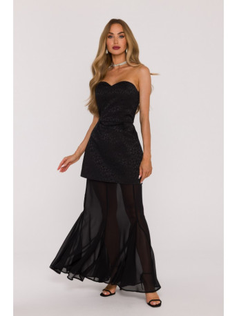M893 Layered corset - style dress with chiffon skirt - black