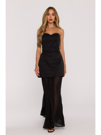 M893 Layered corset - style dress with chiffon skirt - black