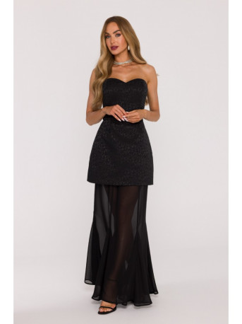 M893 Layered corset - style dress with chiffon skirt - black
