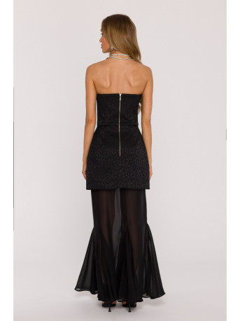 M893 Layered corset - style dress with chiffon skirt - black