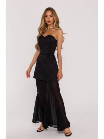 M893 Layered corset - style dress with chiffon skirt - black