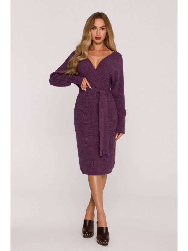 M810 Sweater dress with V-neck - heather