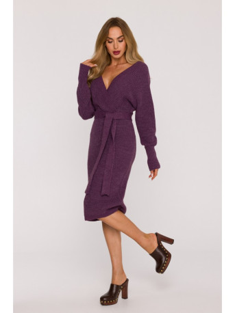 M810 Sweater dress with V-neck - heather