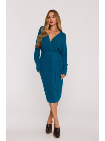 M810 Sweater dress with V-neck - ocean blue