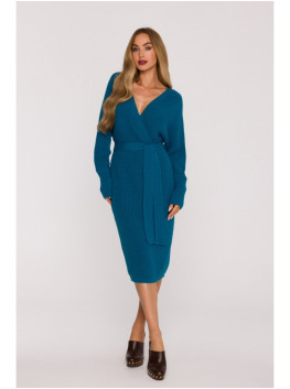 M810 Sweater dress with V-neck - ocean blue