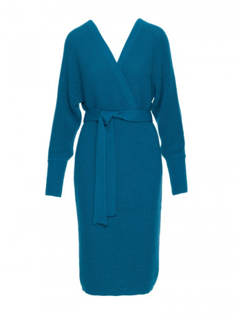 M810 Sweater dress with V-neck - ocean blue