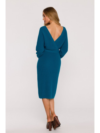 M810 Sweater dress with V-neck - ocean blue
