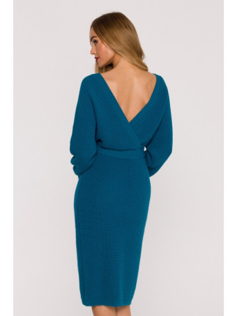 M810 Sweater dress with V-neck - ocean blue