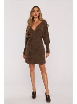 M631 Wrap sweater dress with a tie detail - caramel