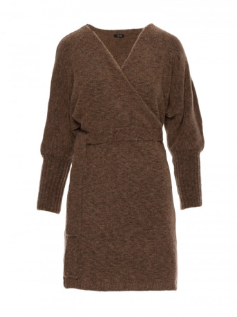 M631 Wrap sweater dress with a tie detail - caramel