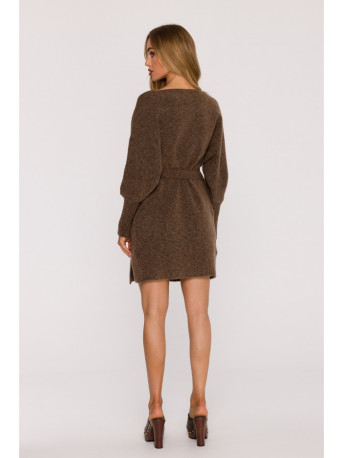 M631 Wrap sweater dress with a tie detail - caramel