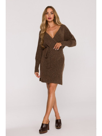 M631 Wrap sweater dress with a tie detail - caramel